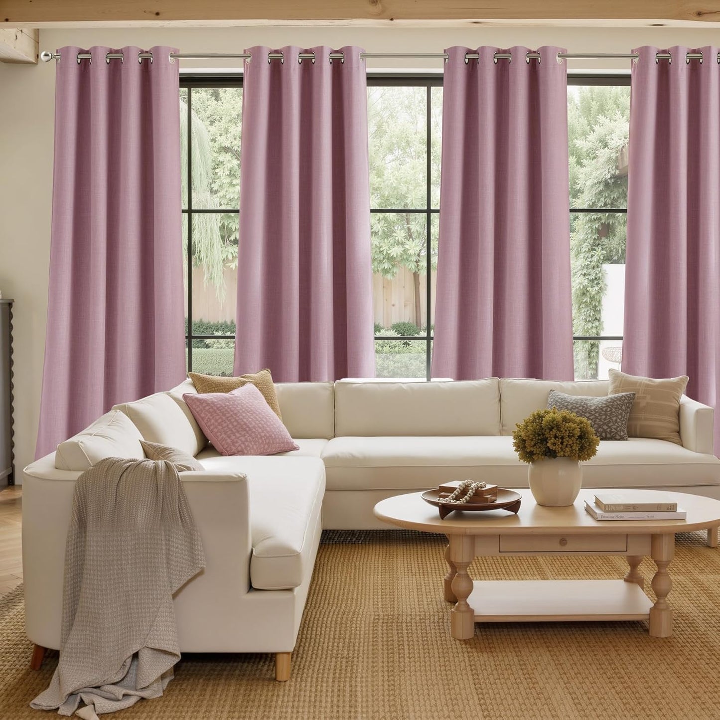 NICETOWN Blackout Curtains - Short Faux Linen Privacy Panels for Living Room & Bedroom | 63-Inch, Pink, 2 Panels