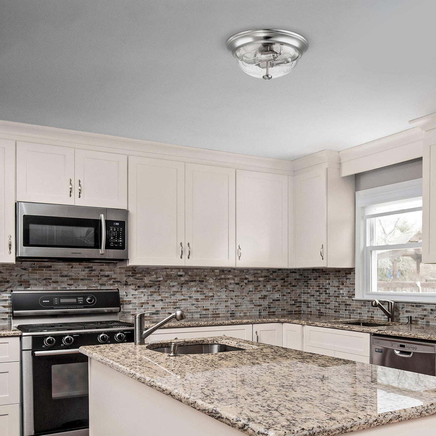 Prominence Home Madalyn 13" Brushed Nickel Flush Mount Seeded Glass Bowl Indoor Light - 51382-01