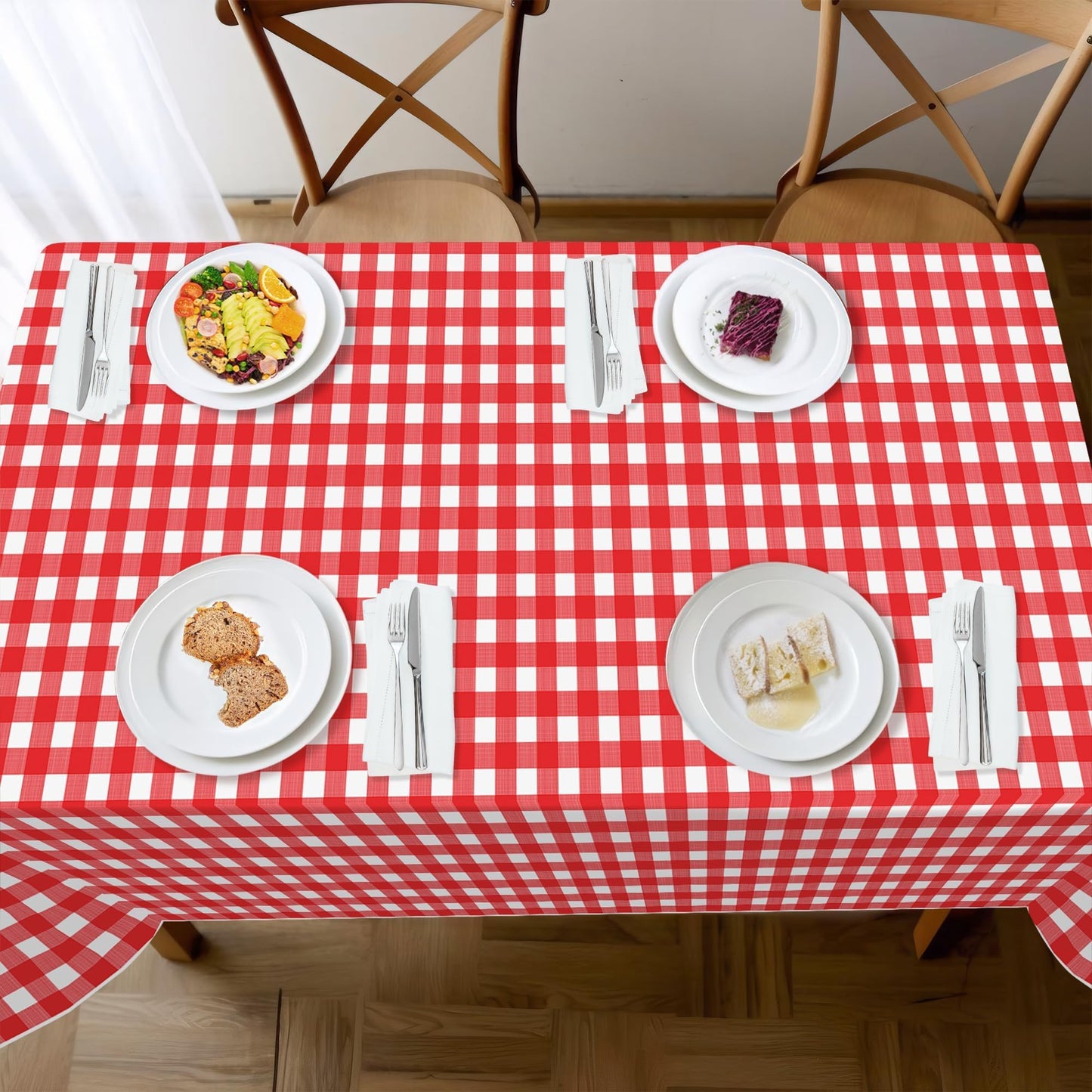 Childom 3 Pack Red and White Checkered Tablecloth 54"x108" Mothers Day Tablecloths for Rectangle,Disposable Plastic Table Cover for Wedding Home Birthday Picnic Buffet Pizza Party Racing Car Decor