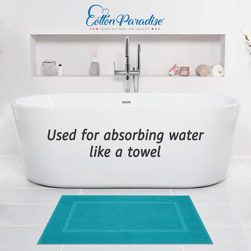 Cotton Paradise 100% Cotton Bath Mats - Soft, Absorbent & Washable | Set of 2, Aqua 20x34 Inches