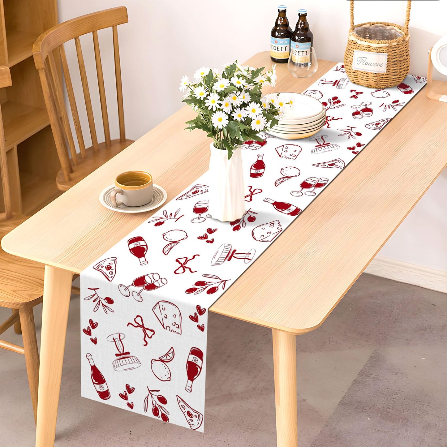Pudodo That's Amore Table Runner Valentines Day Italian Themed Bachelorette Party Wedding Bridal Shower Kitchen Dining Room Home Decor (13" x 72")