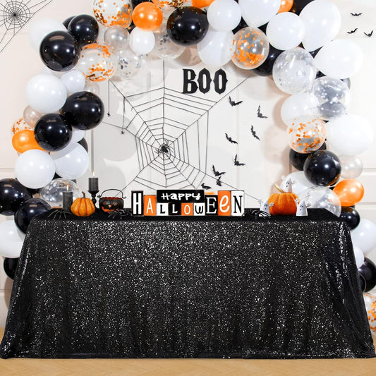 Black Sequin Tablecloth 60x102 inches - Glitter Halloween & Wedding Linens