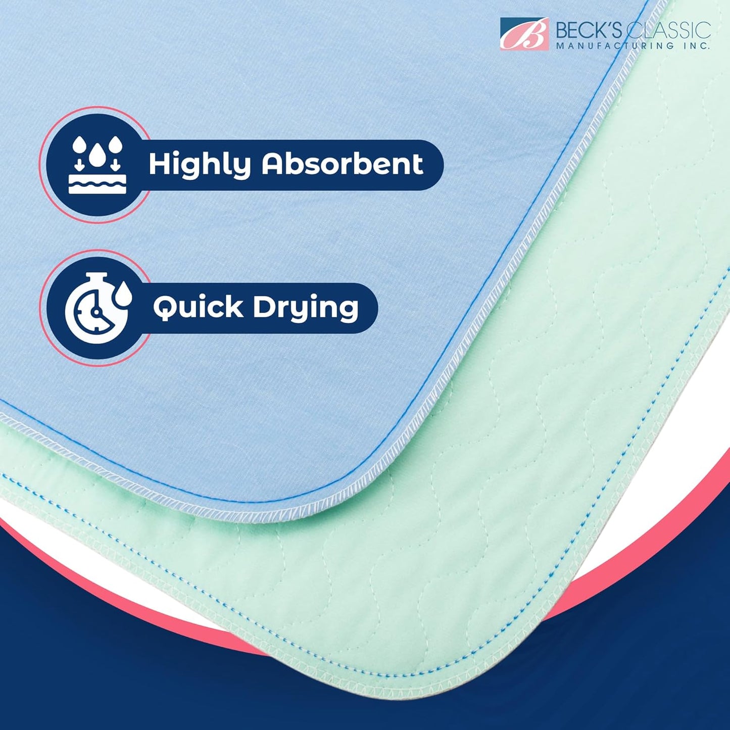 Beck's Washable Underpads - Heavy Absorbency Reusable Bedwetting Pads | 34 x 36 Inches (2 Pack) - Waterproof for Kids, Adults, Pets