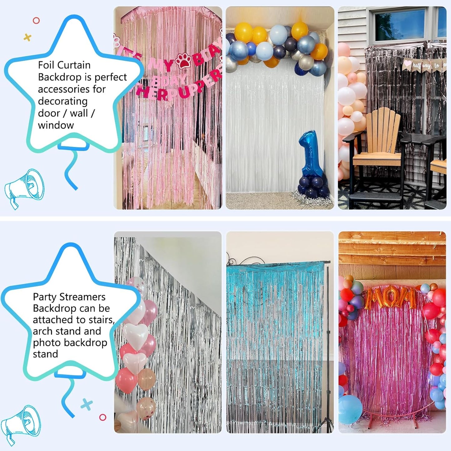 Skiennix Pastel Pink Birthday Party Backdrop - Foil Fringe Curtain 3.3x8.2ft | 2 Pack Streamers for Baby Showers & Bachelorette Parties