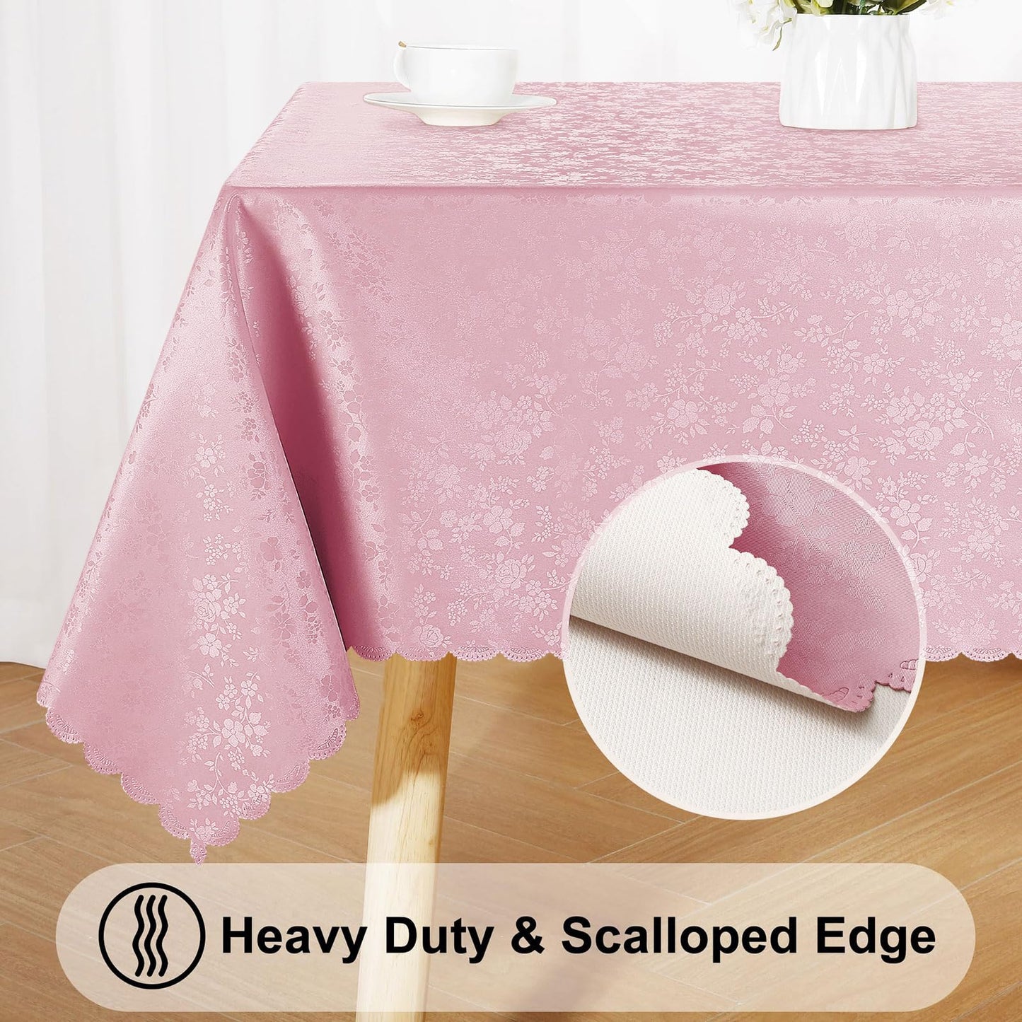 Smiry Rectangle Table Cloth, Waterproof Heavy Duty Vinyl Tablecloths, Wipeable Washable Table Cover for Kitchen and Dining Room (Dirty Pink, 60" X 84")