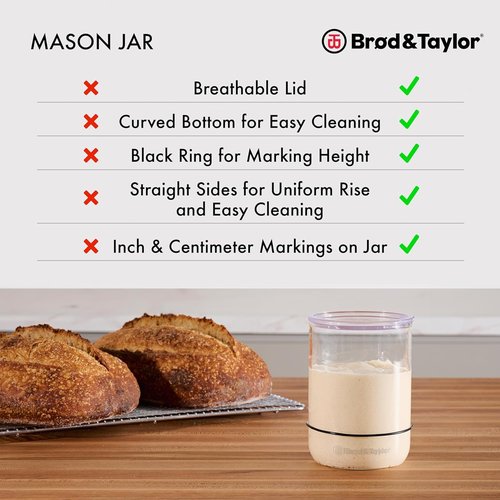 Brod & Taylor Sourdough Starter Jar - 32oz Durable Glass, Dishwasher Safe with Measurement Markings & Loose-Fitting Lid