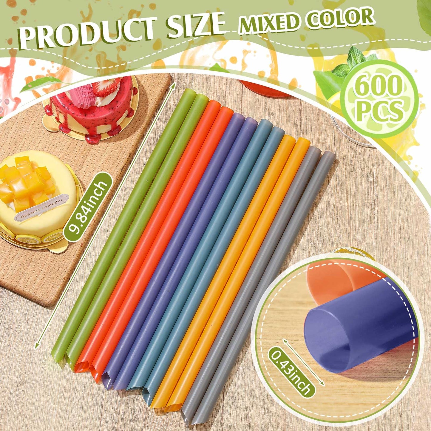 Tessco for you 600 Pcs 9.84 Inch Jumbo Smoothie Straws Bulk 10 mm Large Plastic Disposable Bubble Tea Straws Wide-Mouthed Individually Wrapped for Tall Homemade Milkshakes Drinking(Colorful)