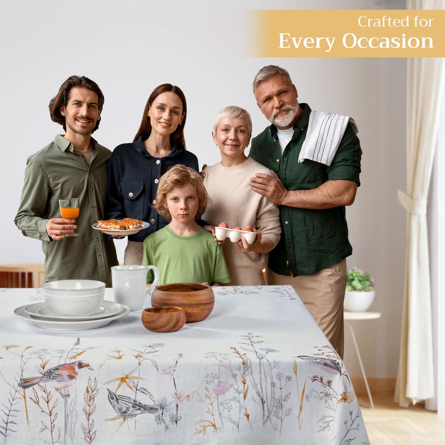 Maison d' Hermine Table Cloth Square Table 100% Cotton 60 x 60 Inches Tablecloth Reusable Decorative for Dining Kitchen Room Farmhouse Home Gifts for Mothers day Spring Summer - Meadow Florals - Beige