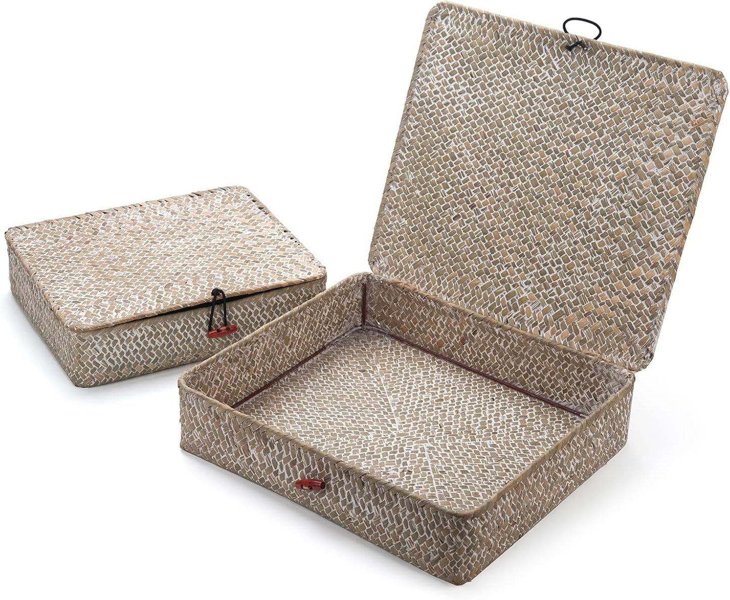 Seagrass Storage Baskets - Decorative Woven Baskets with Lid for Organizing | Whitewash Finish