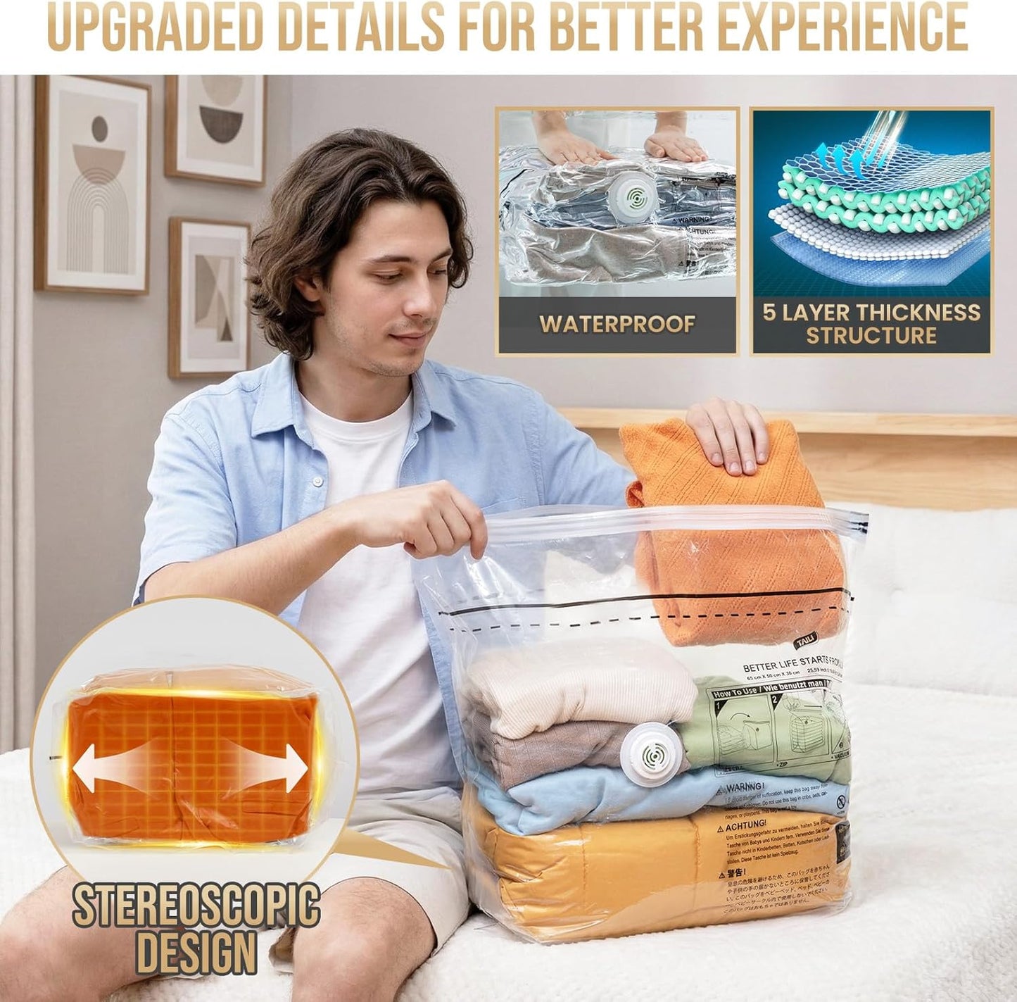 TAILI Vacuum Storage Bags - 8 Pack Medium Size (25x19x11 Inch) for Clothing & Blankets