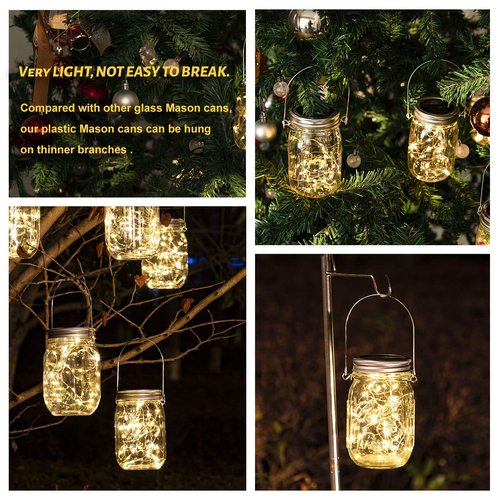 HXWEIYE 8 Pack Solar Mason Jar Lights Lanterns,Jars & Hangers Included，30LED Waterproof Hanging Outdoor Fairy Lights for Patio Garden Porch Yard Backyard Balcony Wedding(Warm White)