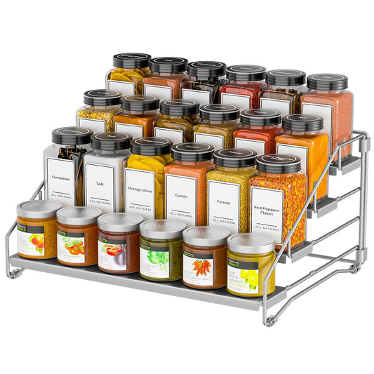 BOIVSHI 4 Tier Spice Rack for Cabinet, Spice Rack Organizer, Depth Adjustable Spice Organizer for Countertop, Cupboard, Pantry, Seasoning Shelf, Metal, Gray (1 Pack)