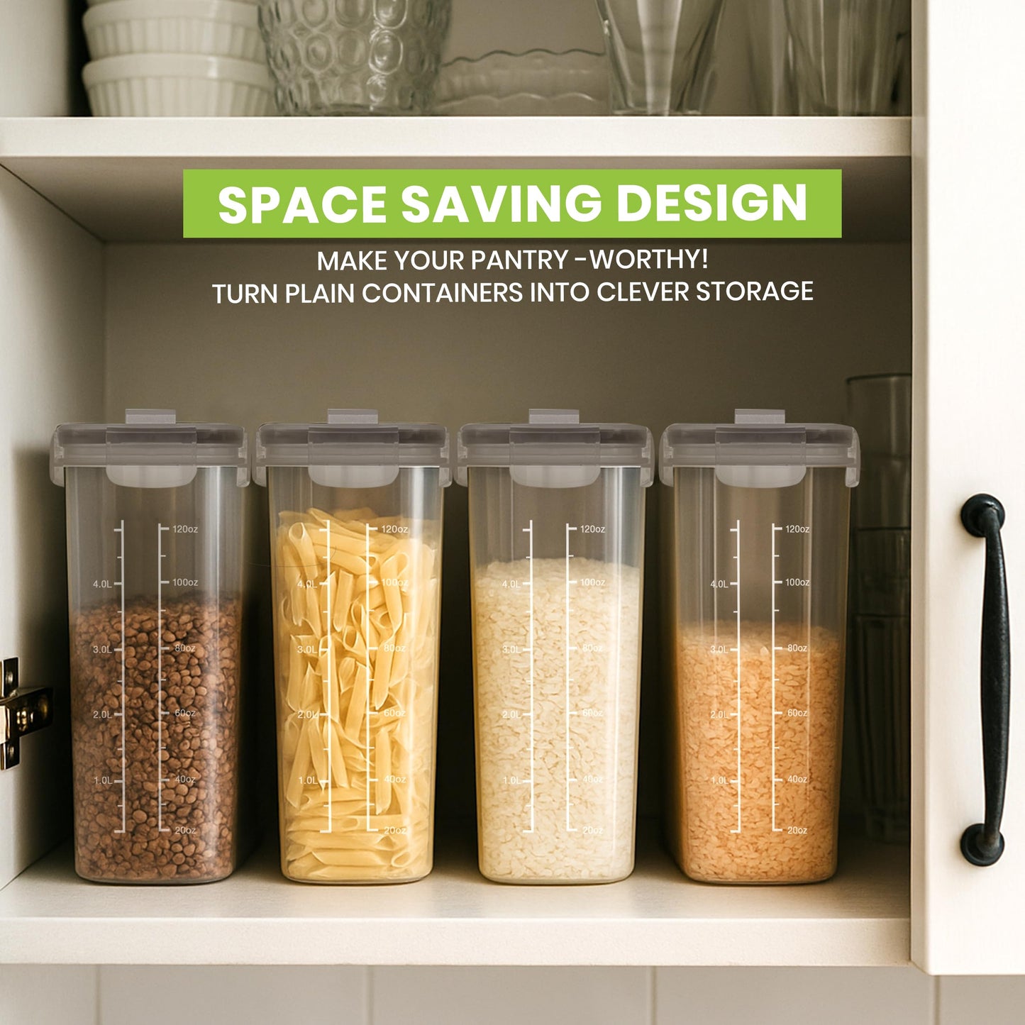 Utopia Kitchen Cereal Containers Storage Set – 6 Pack 4L(135.2 oz) Airtight Food Storage Containers with Lids, BPA-Free Cereal Dispensers for Pantry Organization and Storage (Clear)