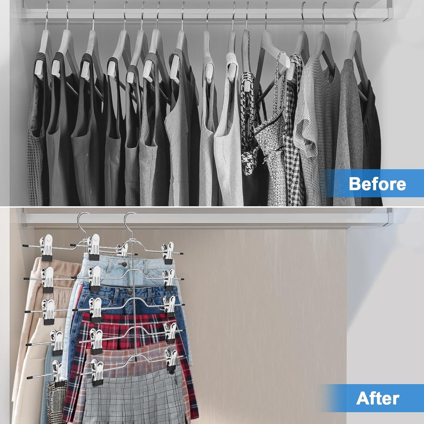 Skiennix Pants Skirt Hangers - Space-Saving Closet Organizer with Clips | 2-Pack Set
