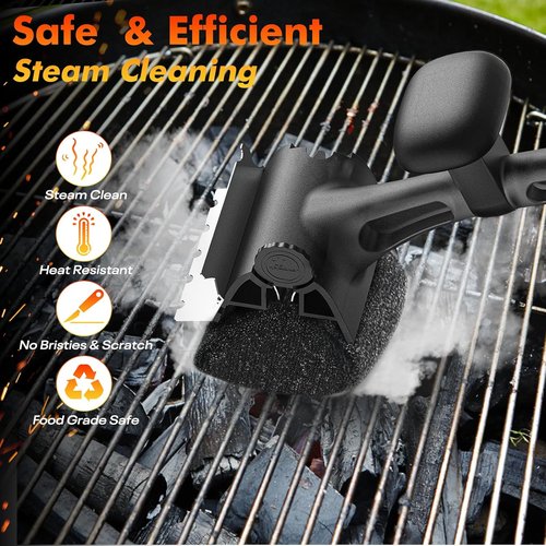 BBQ Grill Brush - Bristle-Free Cleaner with Replaceable Heads for Cast Iron & Stainless Steel Grates