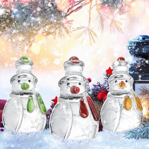 Glass Snowman Figurine Set by [Brand Name] - Handmade Christmas Decorations | 1.6'' x 4.2'' for Winter Home Decor