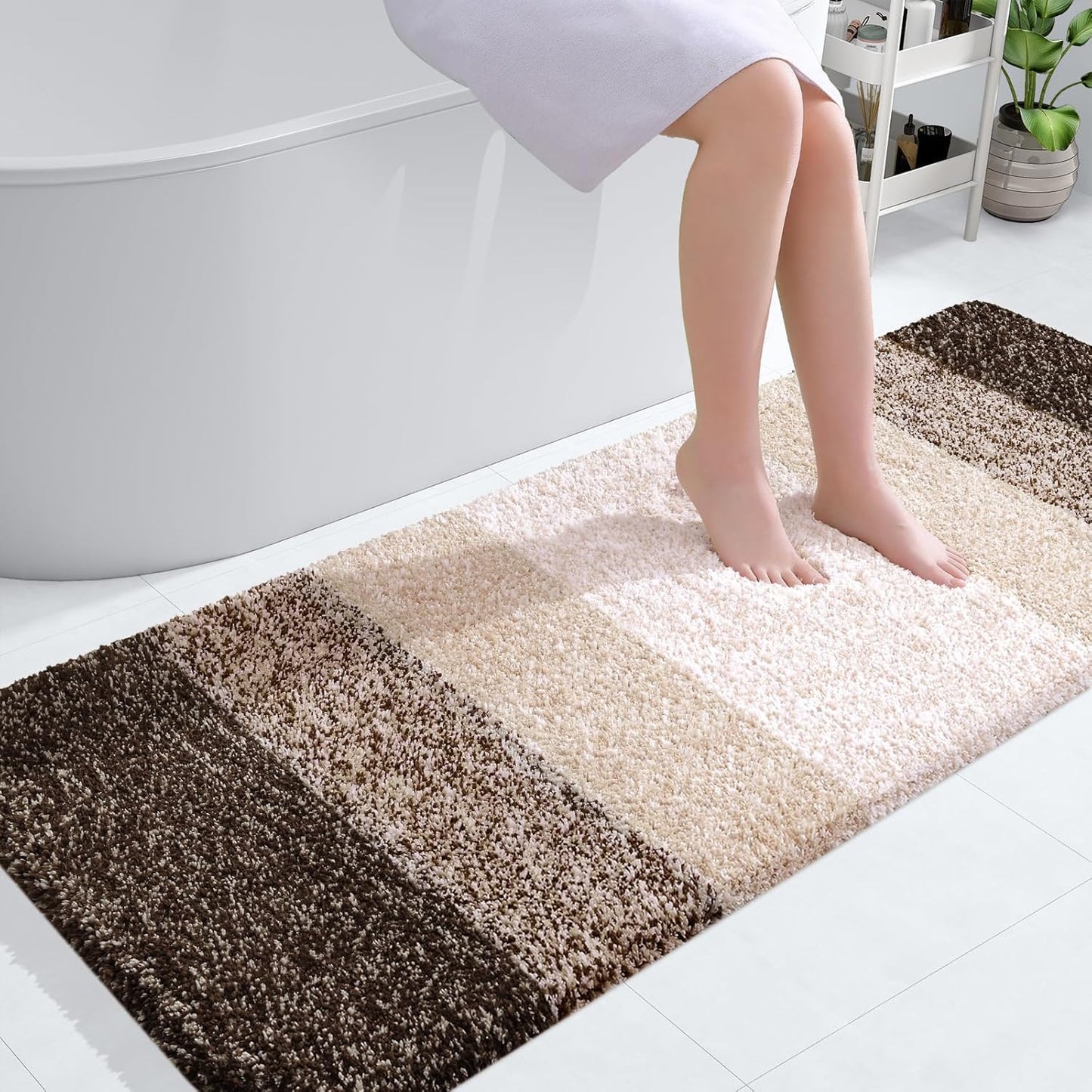 OLANLY Large Bathroom Rugs - Extra Soft Microfiber Mat, Quick Dry & Washable, 54x24, Light Brown