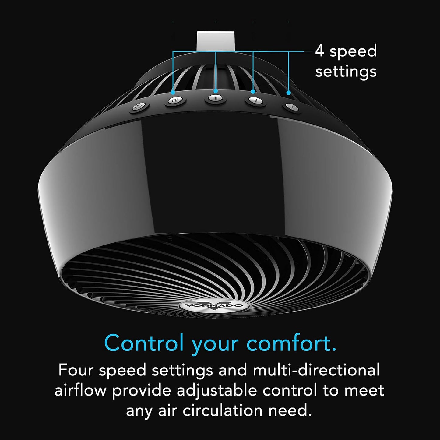 Vornado 660 Air Circulator Fan - 4-Speed Whole Room Cooling with 90-Degree Tilt | Quiet Black Design