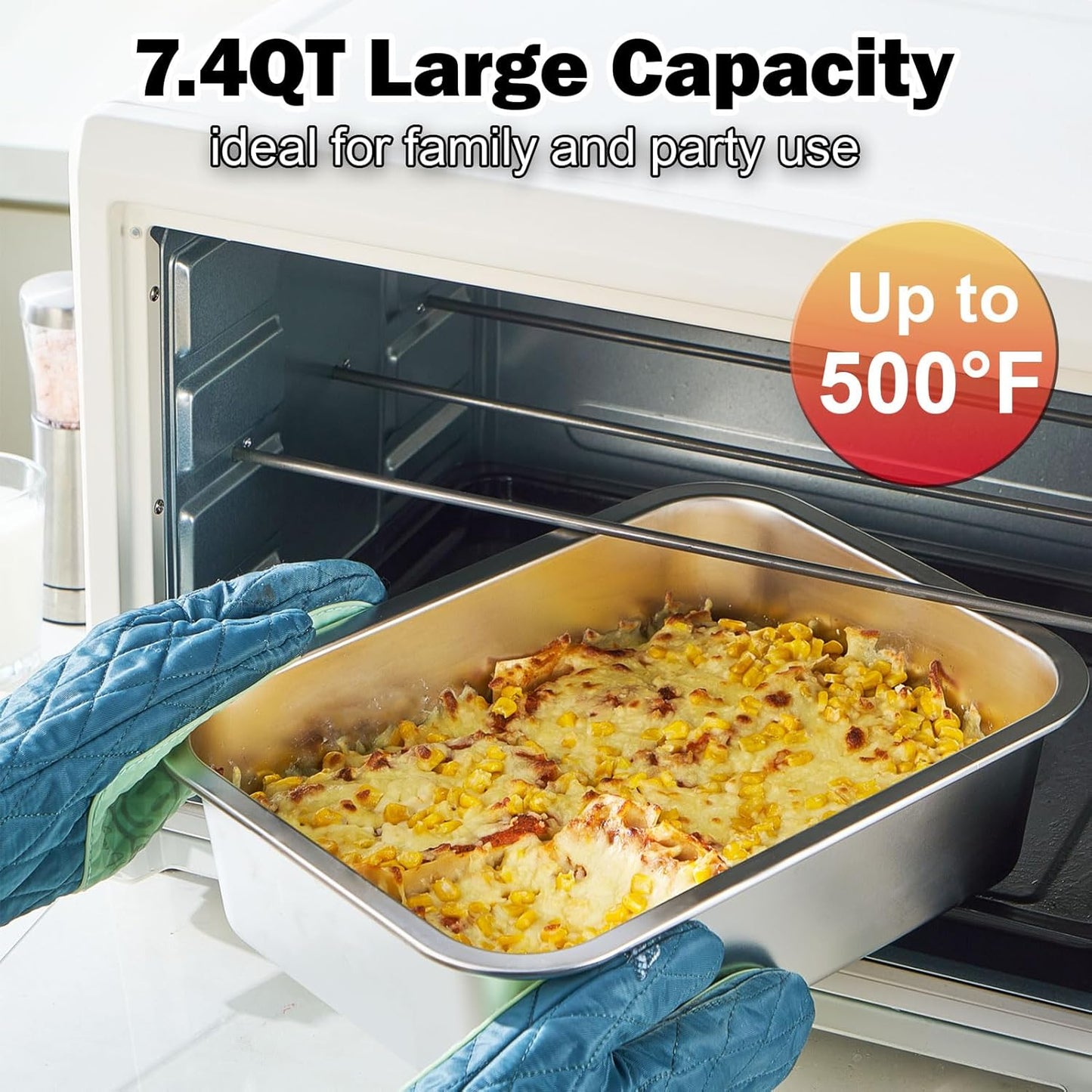 Skiennix 4-Piece Extra Deep Lasagna Baking Pan Set - 11x14 Inch Nonstick Stainless Steel with Lids