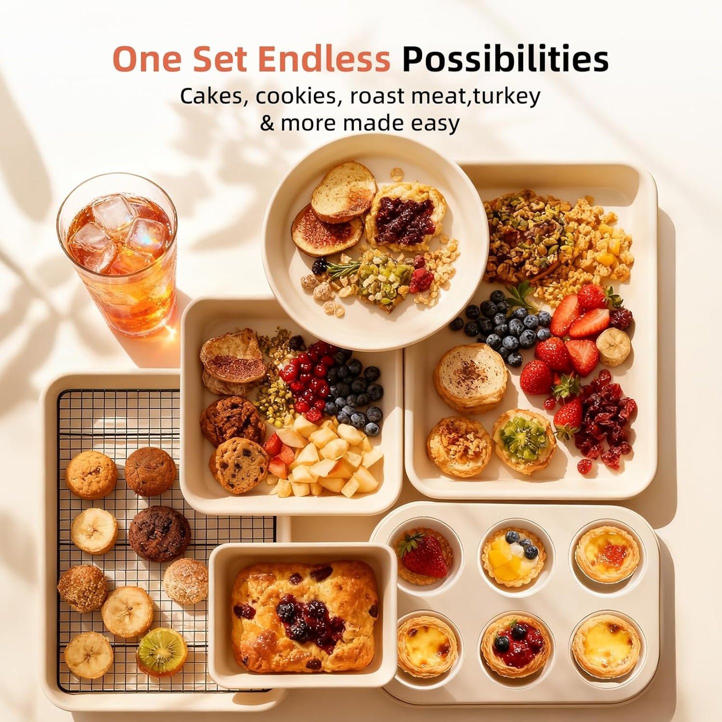 Skiennix 8-Piece Non-Stick Baking Pans Set - Stackable Carbon Steel Bakeware for Kitchen Essentials