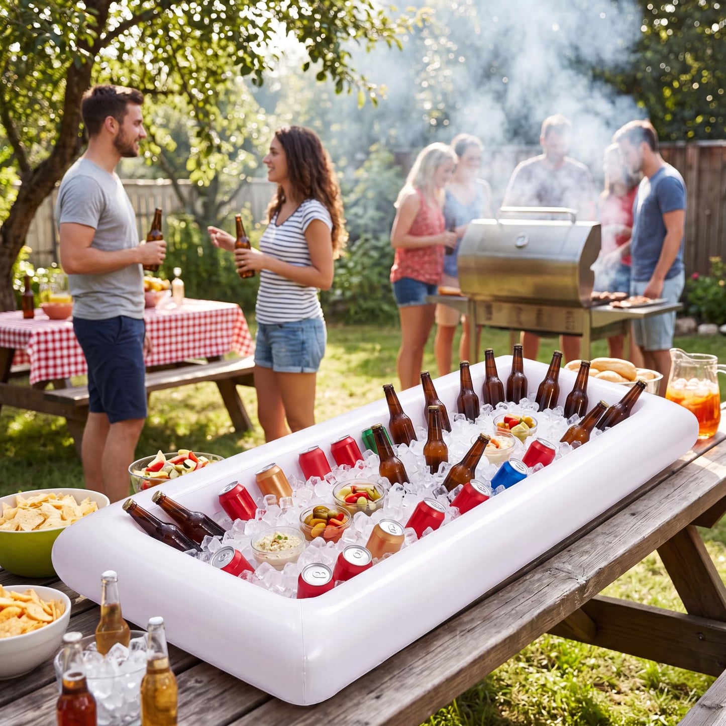 3PCS Inflatable Serving Trays Salad Ice Bar Food Drink Containers - BBQ Picnic Pool Party Supplies Buffet Luau Cooler,with a Drain Plug