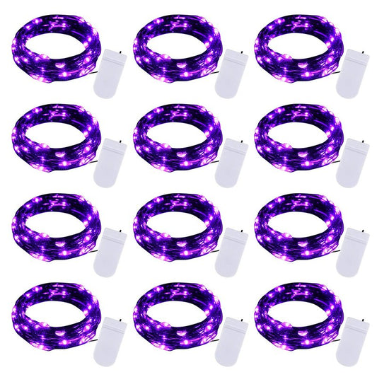 Halloween Purple Fairy String Lights: 12 Pack 7 Ft 20 LED Battery Operated Firefly Lights on Black Wire Starry Moon Lights for DIY Party Bedroom Patio