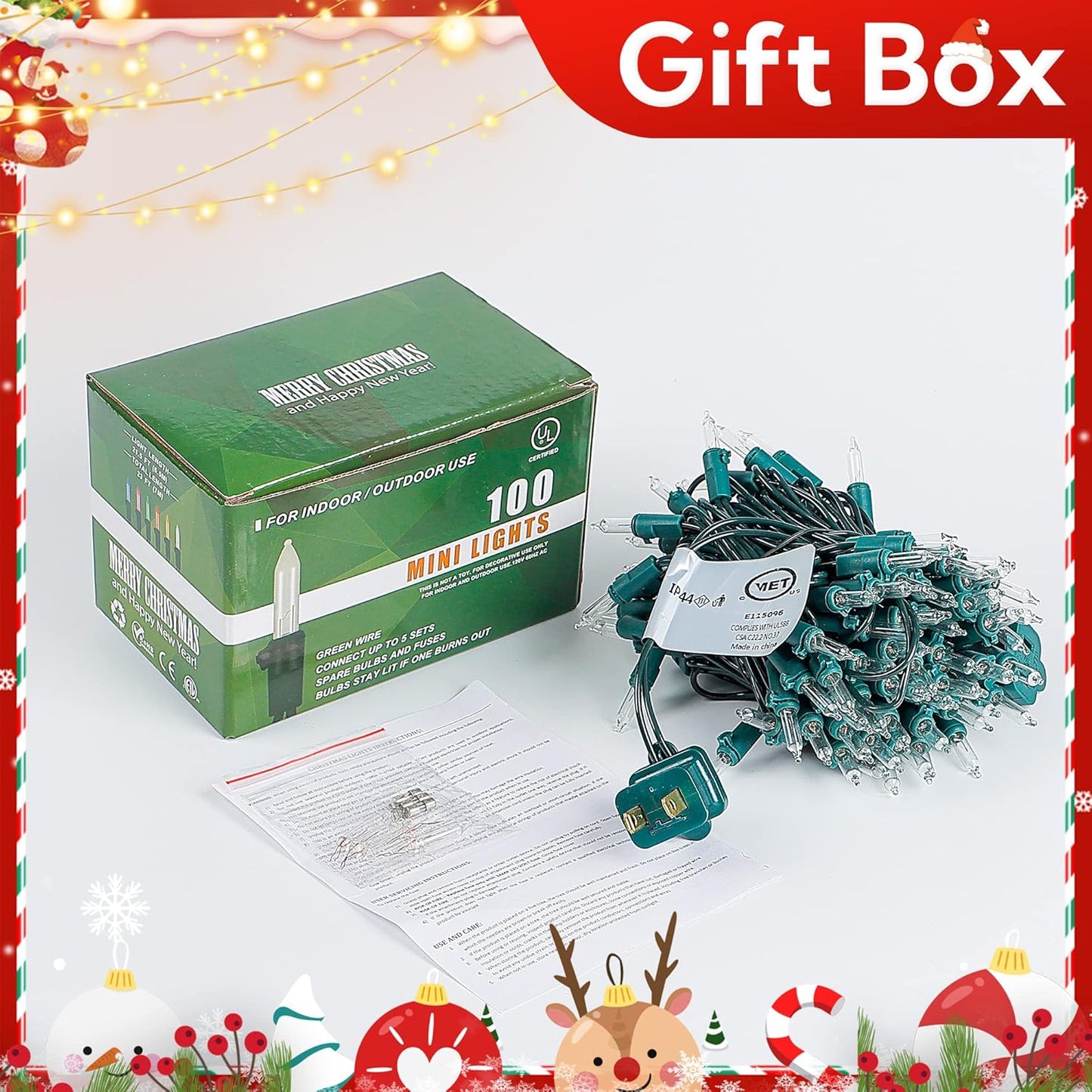 White Christmas Lights - 100 Count Clear Mini String Lights for Festive Home & Patio Decor | 23 Feet