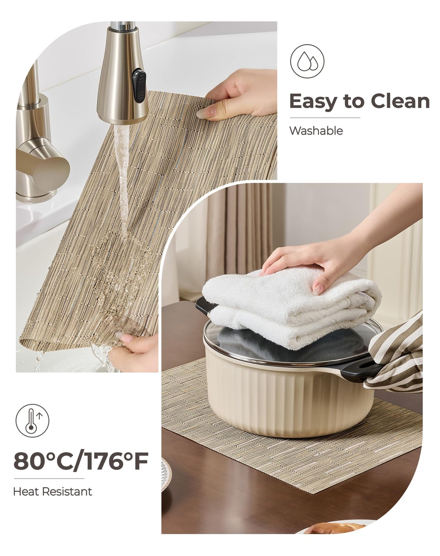 Leetaltree Light Brown Placemats Set of 24 - Heat Resistant Non-Slip Place mats for Dining Table, Washable Durable PVC Vinyl Woven Table Mats(Light Brown, 24)
