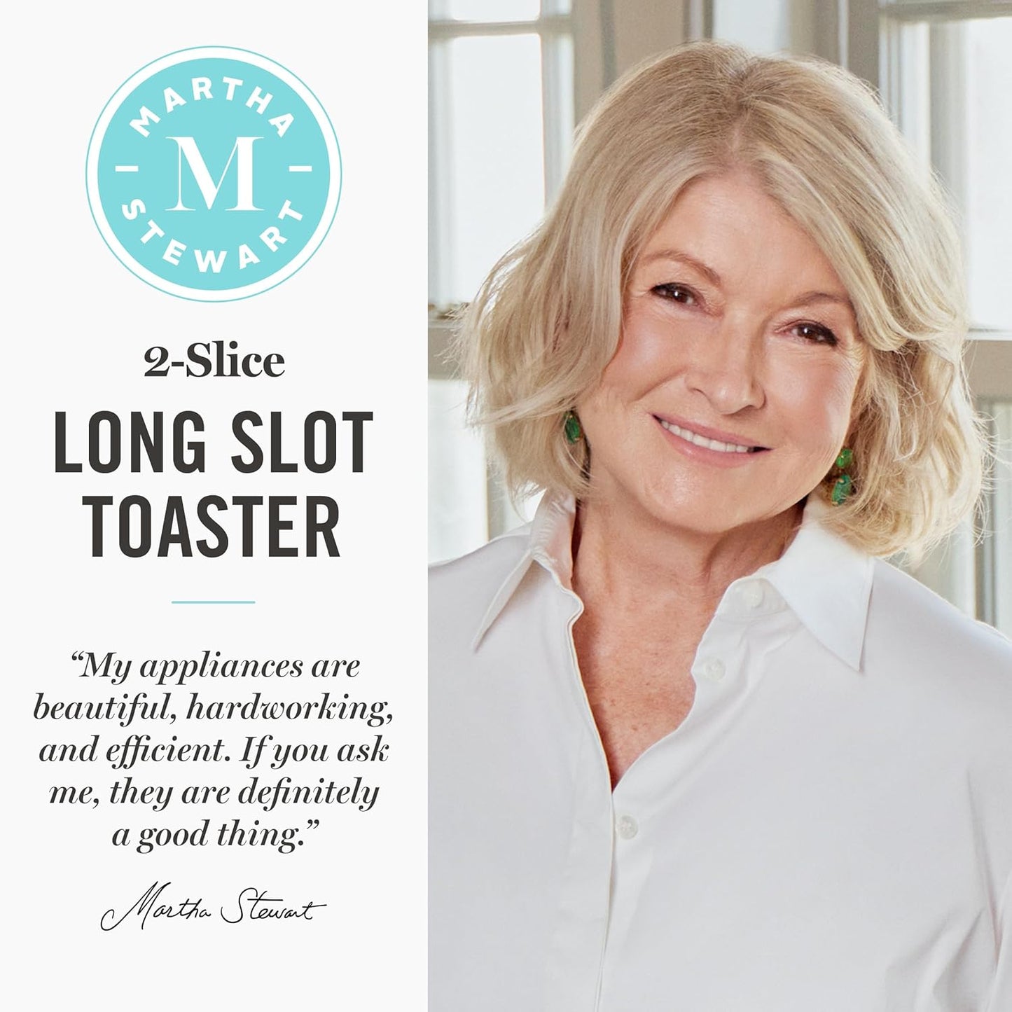 Martha Stewart 2-Slice Long Slot Toaster - Extra Wide for Sourdough & Bagels | 10 Shade Settings, Caviar