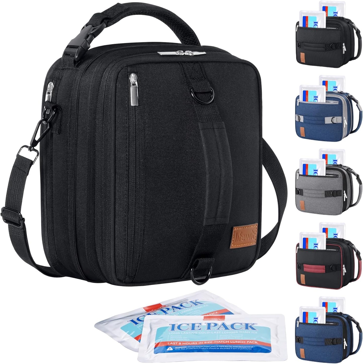 Lifewit Insulated Lunch Box - Expandable Cooler Bag with Ice Packs & Shoulder Straps | 8.2L Black