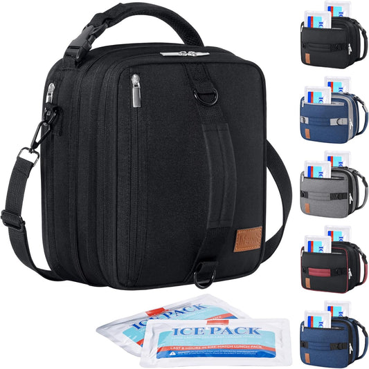 Lifewit Insulated Lunch Box - Expandable Cooler Bag with Ice Packs & Shoulder Straps | 8.2L Black