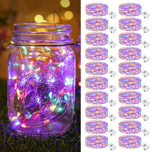 btfarm 20 Pack Fairy Lights Battery Operated [3 Modes], 7ft 20 Led Twinkle Lights String Lights Waterproof Bulk Small Mini Silver Wire for Mason Jars Vases Wedding Table Centerpiece, Colorful