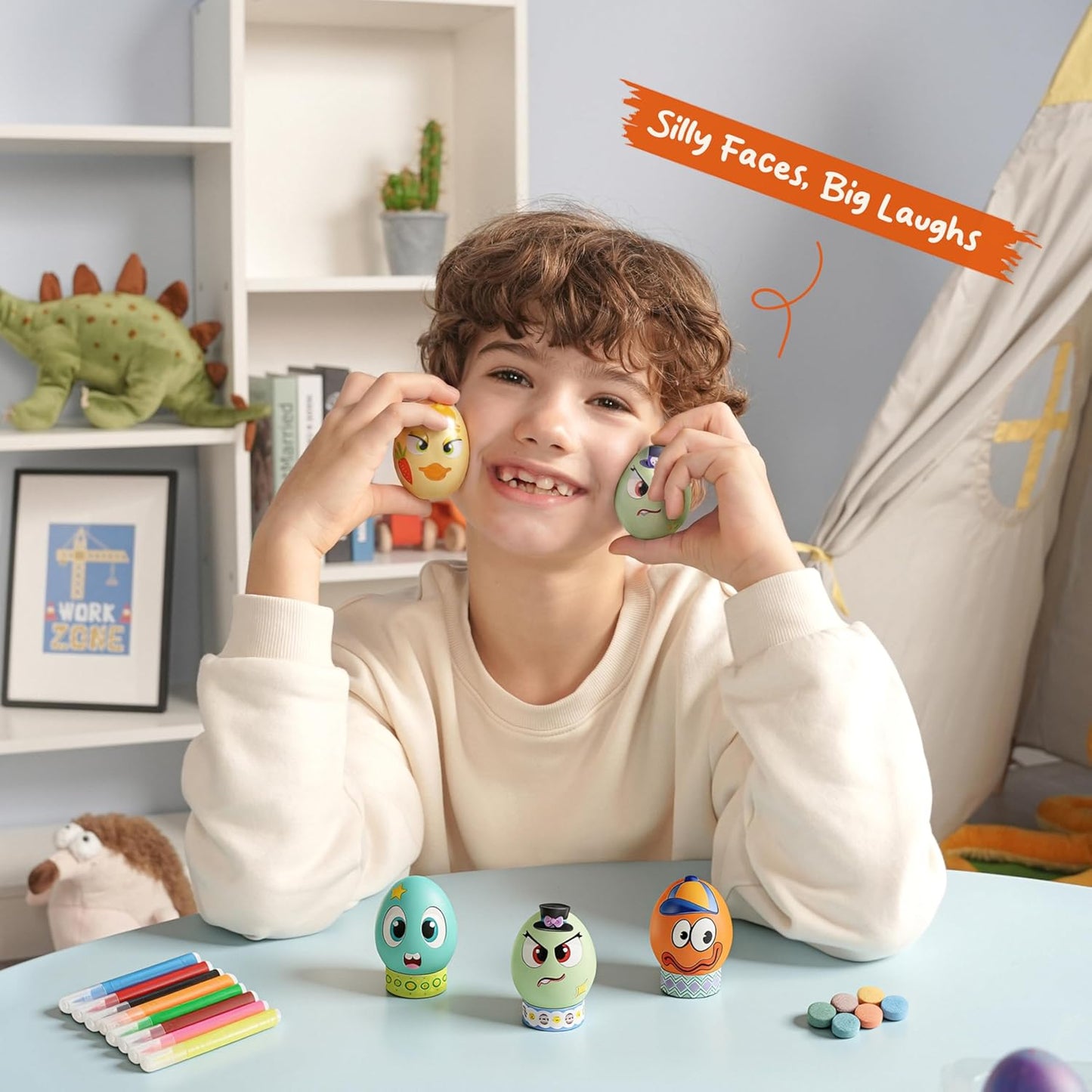 Klever 31PCS Easter Egg Decorating Kit - DIY Dye Tablets & Face Stickers for Kids' Parties