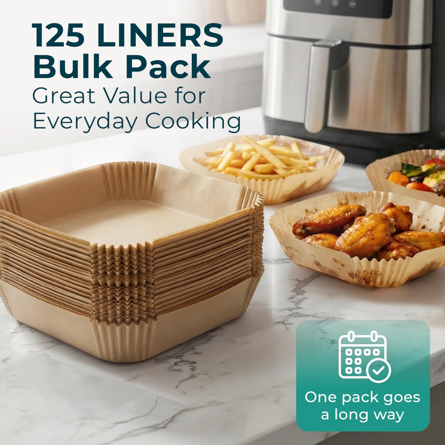 Cathy Yoder's AirFryer Paper Liners, 125 PCS 8-inch Square Air Fryer Liners Disposable, Premium, Food-Grade Easy Cleanup Air Fryer Parchment Paper Sheets, Airfryer Liner for 5-8QT, Baking & Roasting