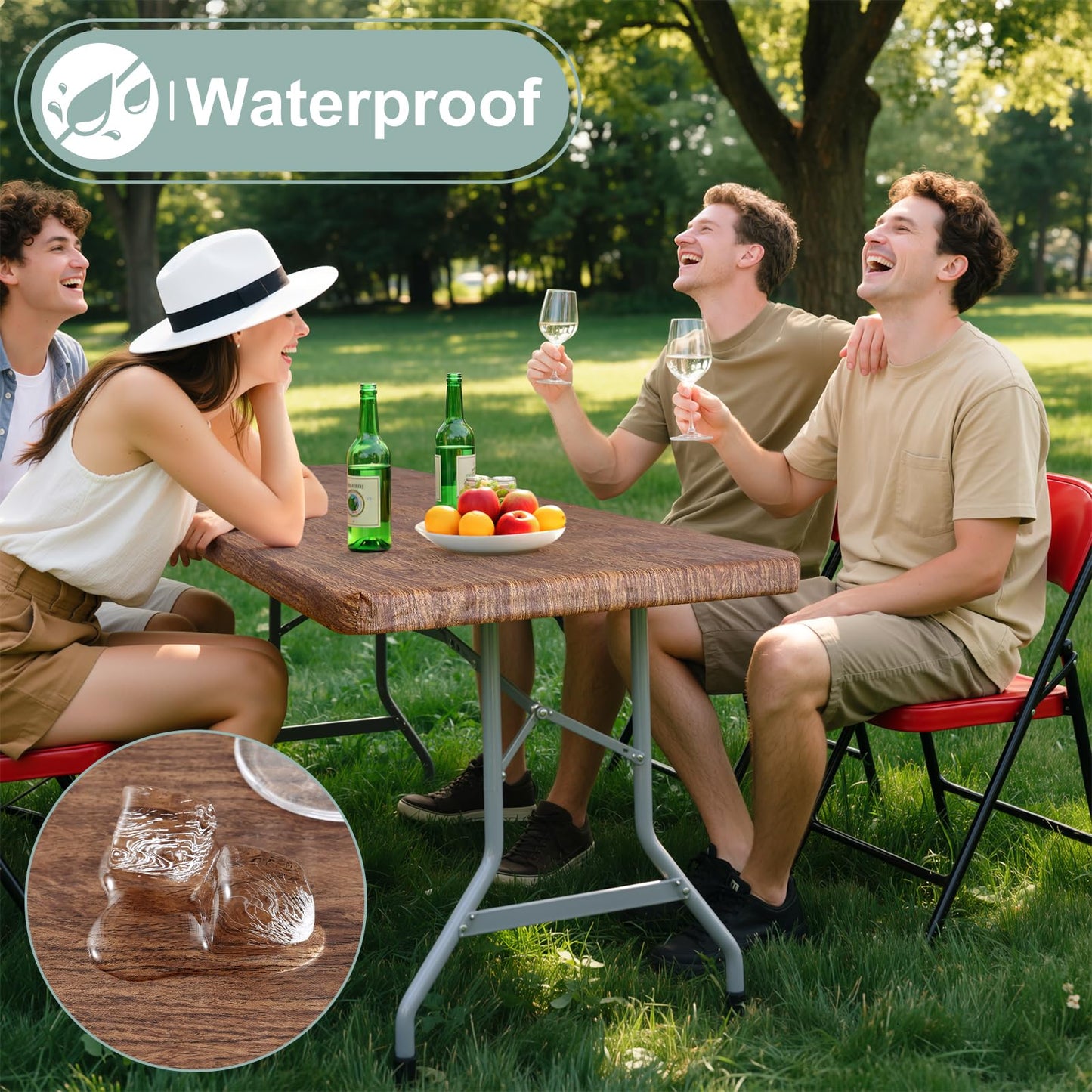 misaya Rectangle Vinyl Tablecloth, Fitted Table Cover, Waterproof, Elastic Edge, Plastic Table Cloth Fit 6 Foot Folding Tables for Picnic, Indoor and Outdoor (Oak Wooden Grain, 30 x 72 inch)