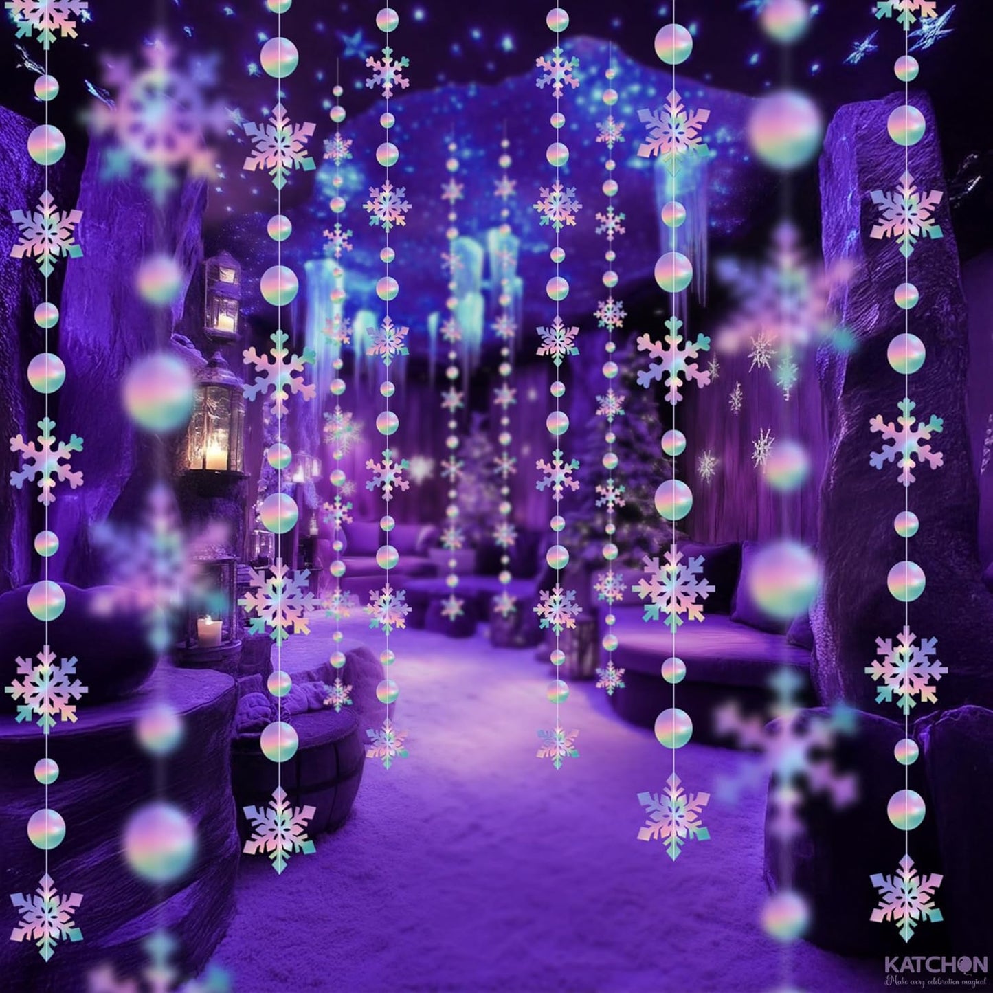 KatchOn 6.5 FT Christmas Garland - Snowflake Hanging Decorations | Iridescent Winter Decor
