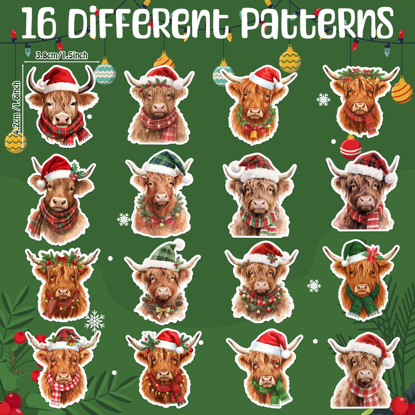 BkeeCten Christmas Highland Cow Sticker - 600 Pcs Christmas Highland Cow Waterproof Vinyl Reusable Laptop Sticker Coloring Book Scrapbook Water Bottle Page Activity Pad Party Favor Skateboard Giftwrap