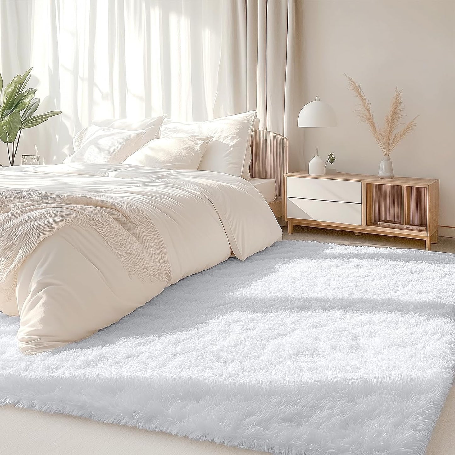 OLANLY Area Rug - Soft Fluffy Shaggy Design | Machine Washable 5x6 for Living Room & Bedroom Decor - White