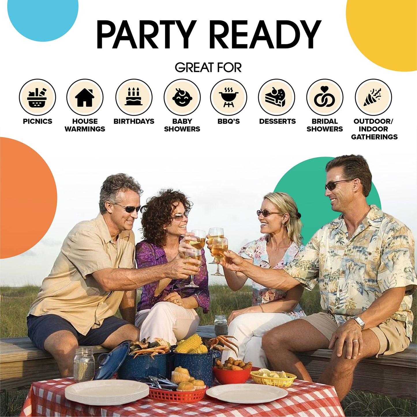 Exquisite Party Solids Ivory Paper Plates Disposable Heavy Duty 9 Inch Ivory Disposable Plates For Party 100 Pcs Heavy Duty 350 GSM, Birthday Supplies