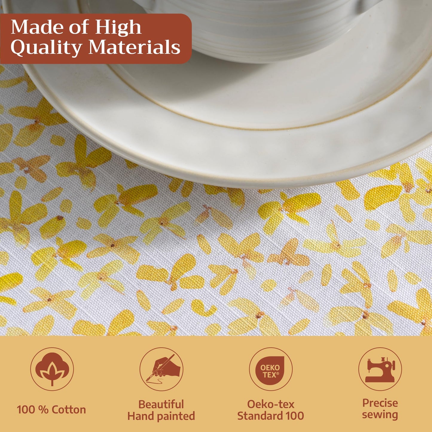 Maison d' Hermine Table Cloth Round Table 100% Cotton 63 Round Inches Tablecloth Reusable Decorative for Dining Kitchen Room Farmhouse Home Gifts for Mothers Day Spring Summer - Easter Zest