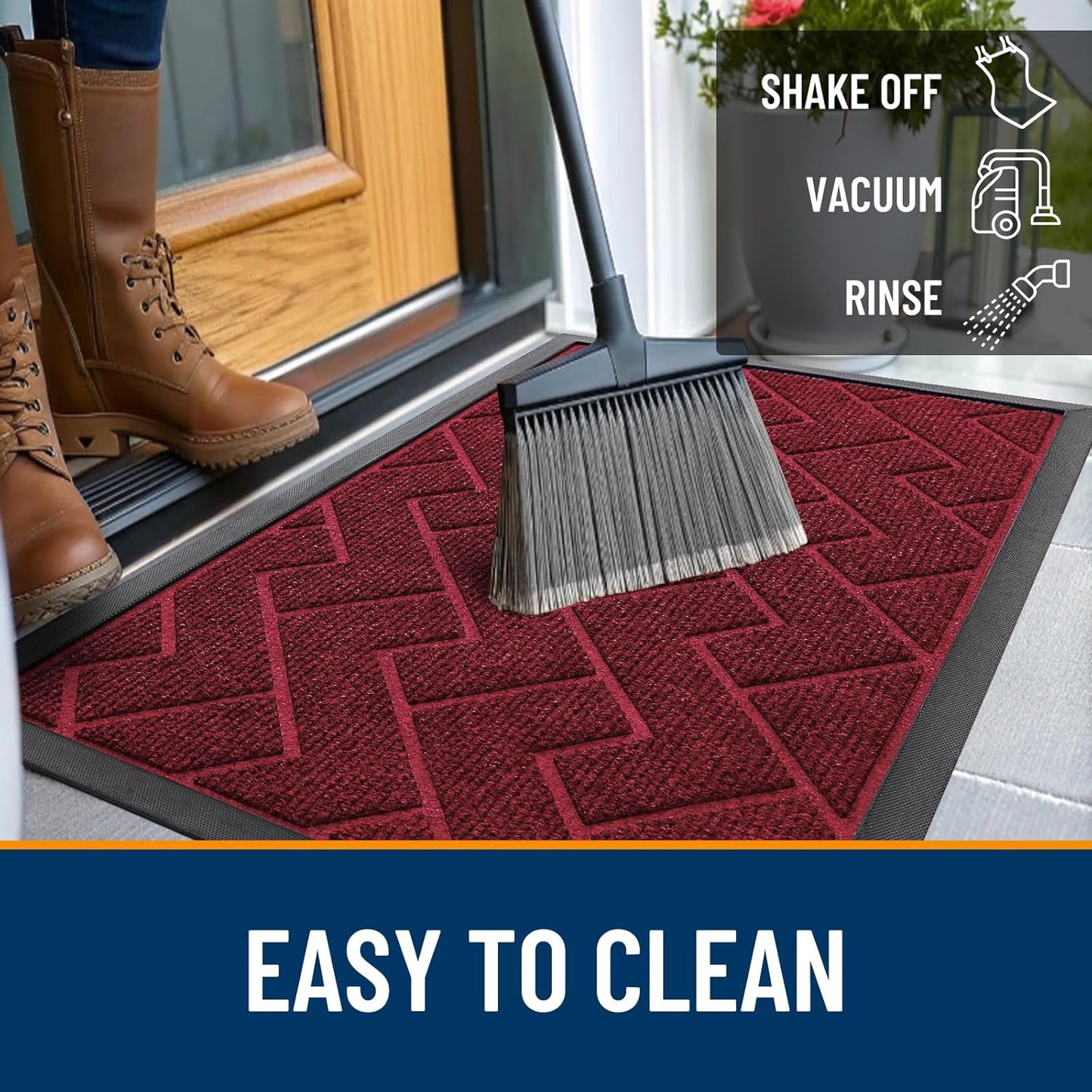 OLANLY Waterproof Front Door Mat - All-Season Indoor/Outdoor Doormat, Easy Clean Herringbone Brick Design (Wine Red, 71x47)