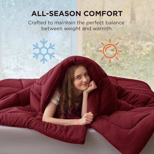 Bedsure Comforter Duvet Insert - All-Season King Size Quilted Down Alternative Blanket, GentleSoft, Red 90 x 102 Inches