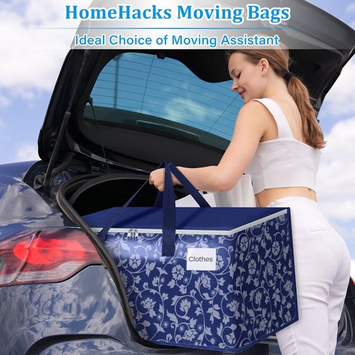 HomeHacks Extra Large Moving Bags - Heavy Duty Luggage with Smooth Zipper & Sturdy Handles | 88L Capacity, 10-Pack, Blue