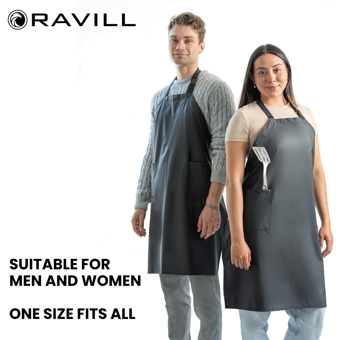 Waterproof Apron For Men and Women - 2 Pockets - Black - 2 Pack - 35" Multi Purpose Work Aprons for Dishwashing, Dog Grooming, Cleaning - Heavy Duty Dishwasher Apron - Water Resistant Kitchen Apron