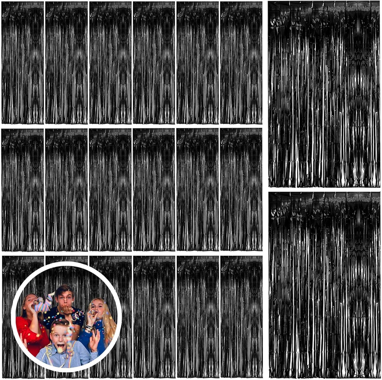 Skiennix 20 Pack Black Party Streamers - Tinsel Foil Fringe Curtains for Halloween & Birthday Decor