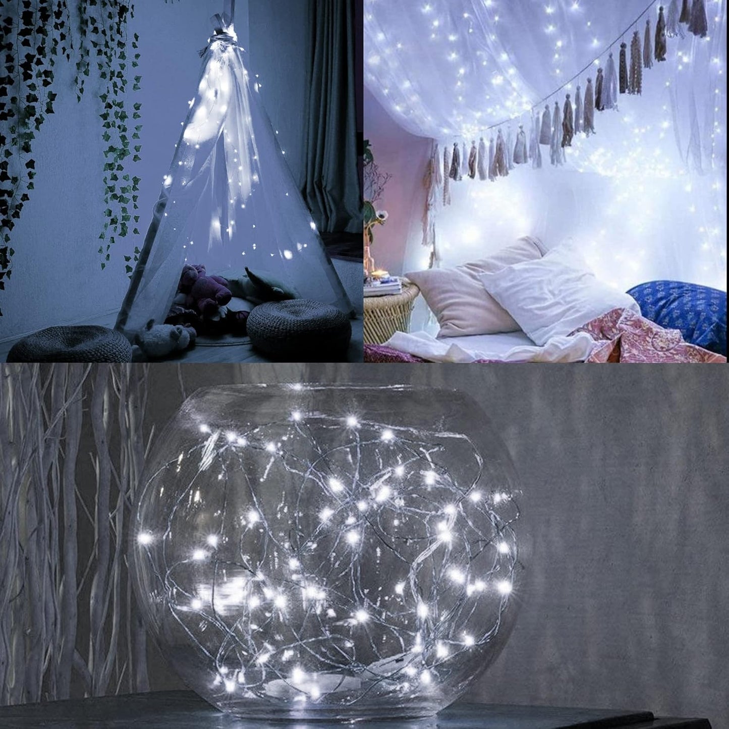 WATERGLIDE 12 Pack Mini String Lights - 20 LED Battery Operated Fairy Lights | Waterproof Silver Wire for Wedding & Party Decor