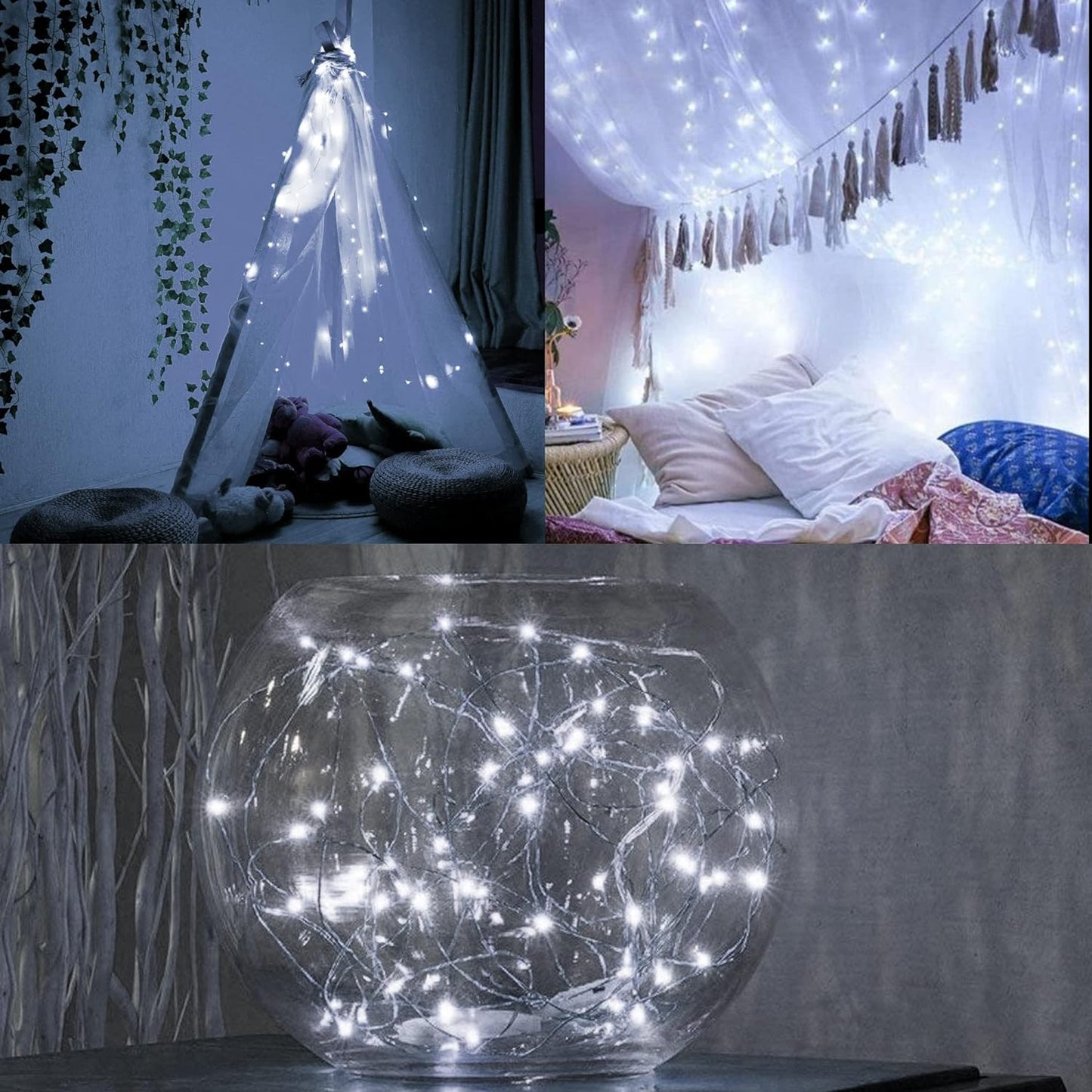 WATERGLIDE 24 Pack Mini String Lights - 7 ft Battery Operated Fairy Lights | Waterproof Silver Wire for Weddings & Parties
