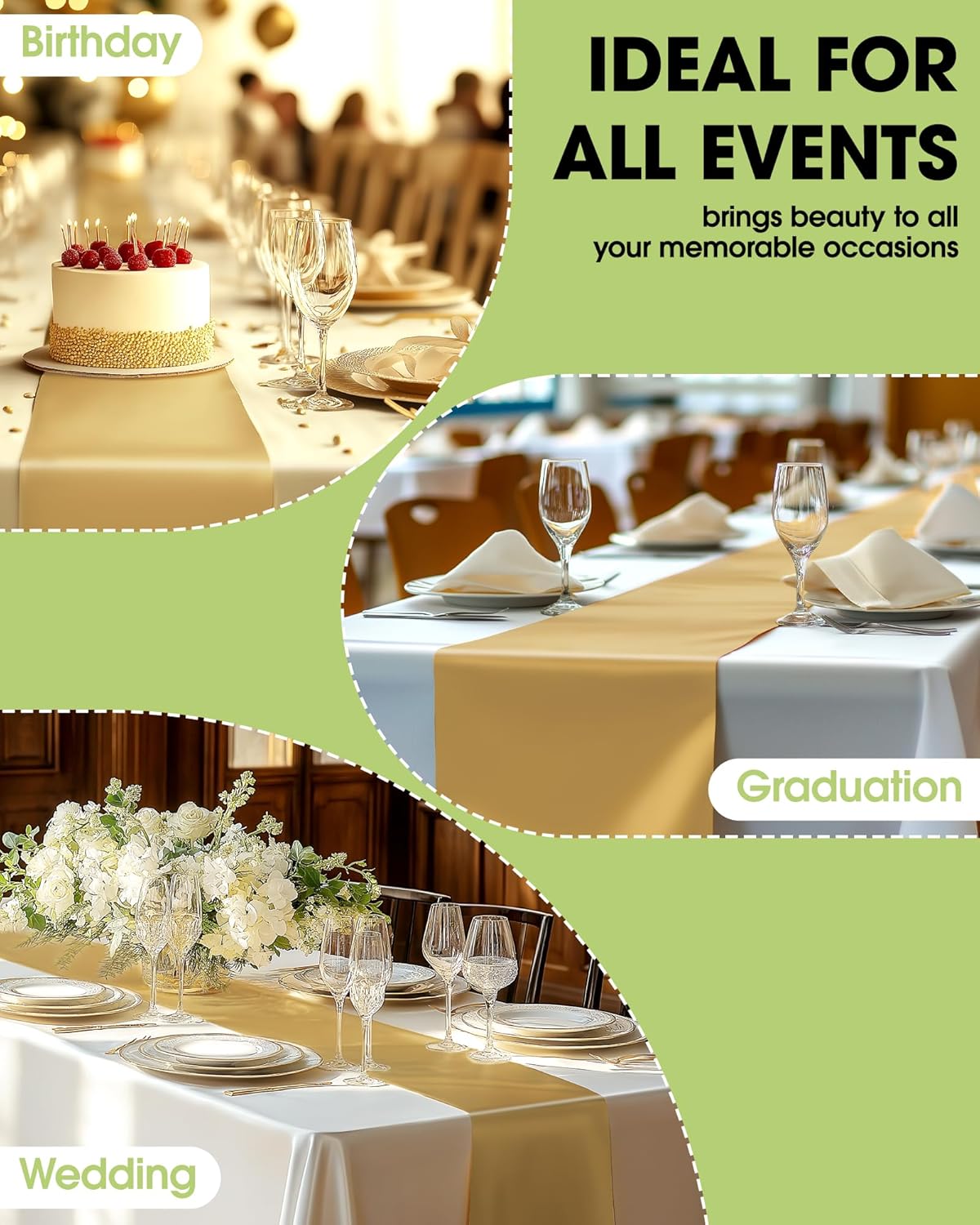 Pureegg Gold Plastic Table Runners - 10 Pack, 14'' x 108'', Water-Resistant & Disposable for Weddings, Parties, & Home Decor