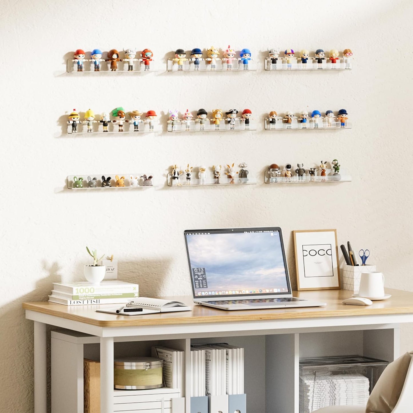 Upsimples Clear Acrylic Wall Shelves - 6 Pack, 1.7" x 12" for Nail Polish, Vinyl Records & Décor