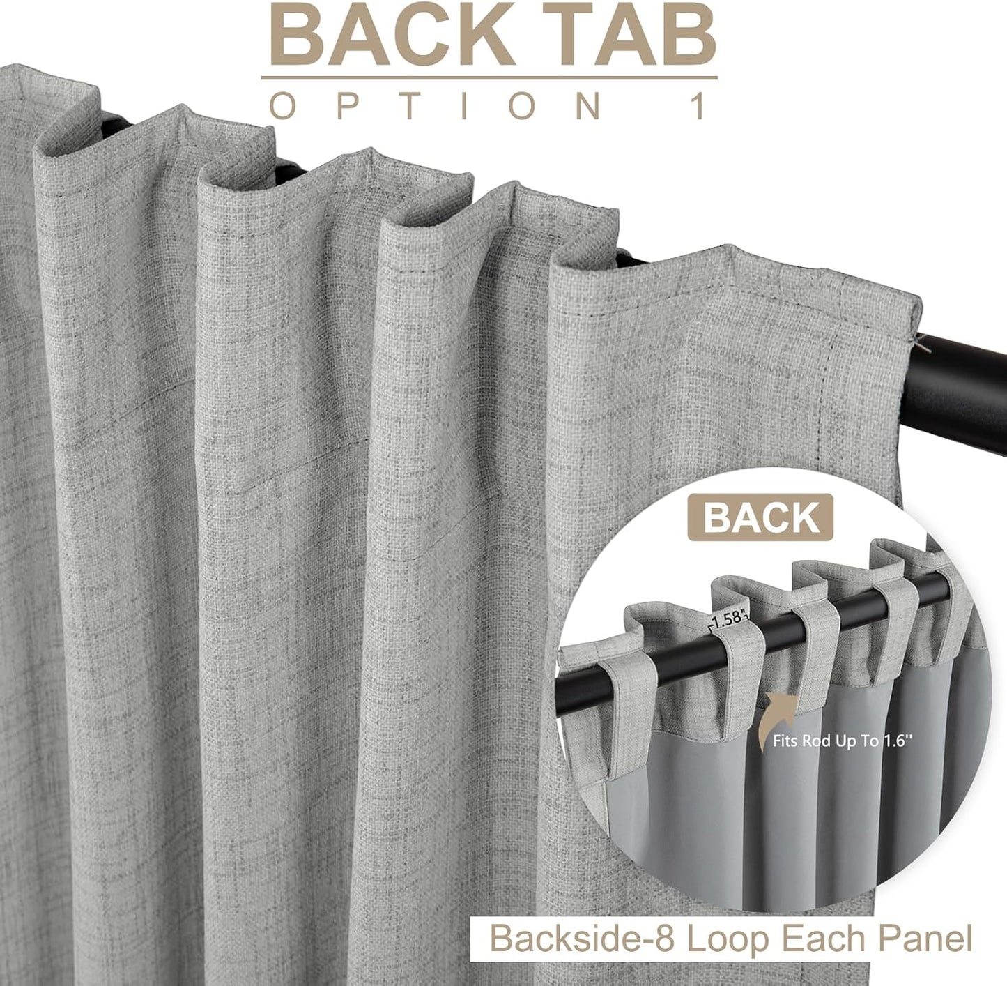 Skiennix 100% Blackout Linen Curtains - Thermal Insulated Drapes, 84" Long, Ash Grey, 2 Panels Set